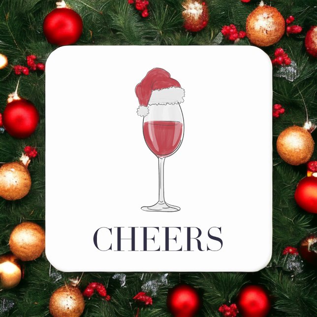 Cheers Santa Hat Wine Holiday Party Coaster (Creator Uploaded)