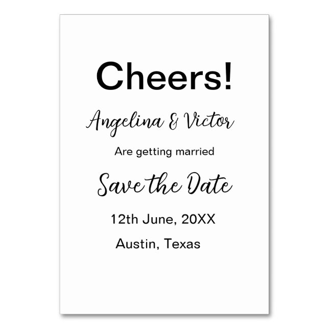 Cheers save the date simple minimal modern elegant table number (Front)