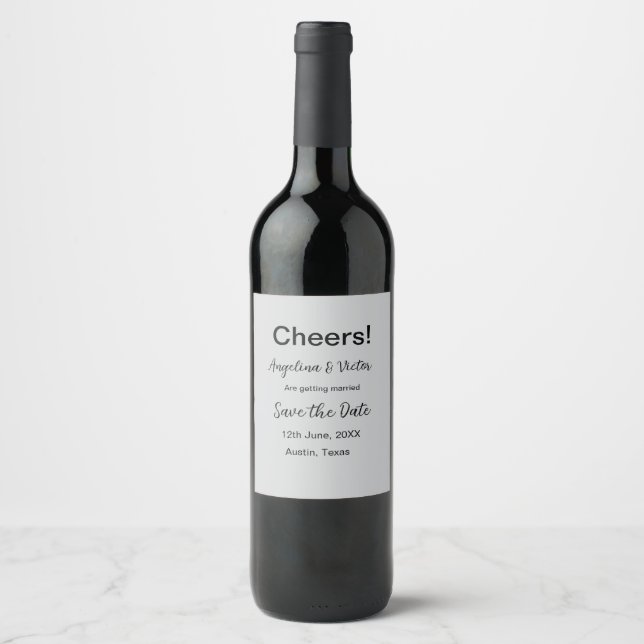 Cheers save the date simple minimal modern elegant wine label (Front)
