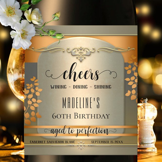 Cheers Script Aged to Perfection Birthday Wine Label (Creator Uploaded)