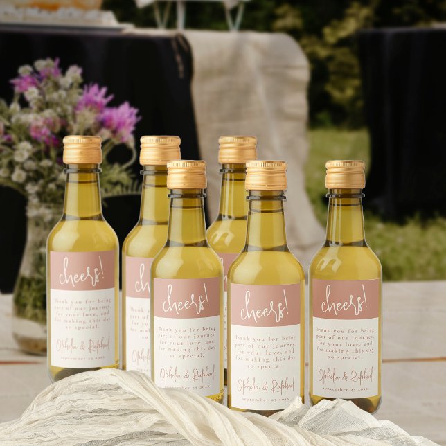 Cheers Script Terracotta Thank You Wedding Favour Wine Label (Favor Labels in packs of 10 rustic cream and terracotta)
