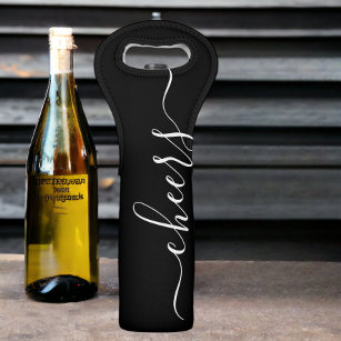 Cheers Scroll Typography Black And White Wine Bag
