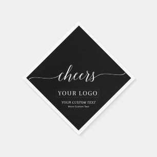 Cheers Simple Black Business Logo Custom Napkin
