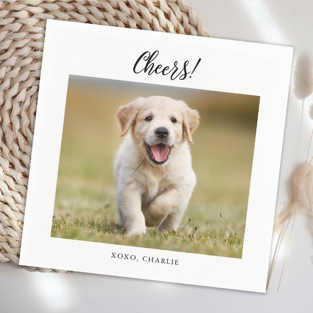 Cheers Simple Cute Dog Photo Fun Modern Wedding Napkin (Creator Uploaded)
