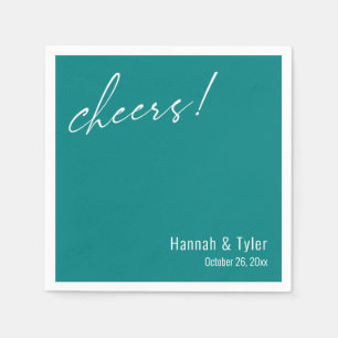 Cheers! Simple Elegance Wedding Typography Teal Napkin
