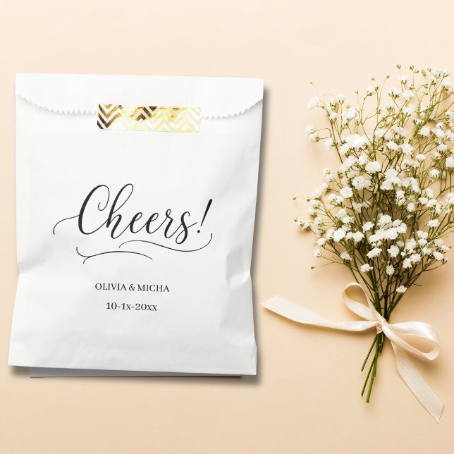Cheers! simple elegant Script White Wedding Favour Bags (Creator Uploaded)