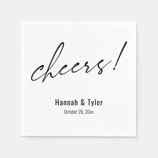 Cheers! Simple, Elegant Wedding Typography Napkin (Front)