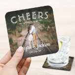 Cheers Simple Photo Modern Picture Wedding Favours<br><div class="desc">Add a personalised finishing touch to your special day celebration with these custom photo square pulp board drink coasters. (IMAGE PLACEMENT TIP: An easy way to centre a photo exactly how you want is to crop it before uploading to the Zazzle website.) Design features one picture of your choice, handwritten...</div>