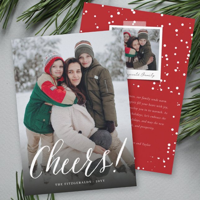 Cheers! Simple Script Calligraphy New Year Photo Holiday Card (Creator Uploaded)