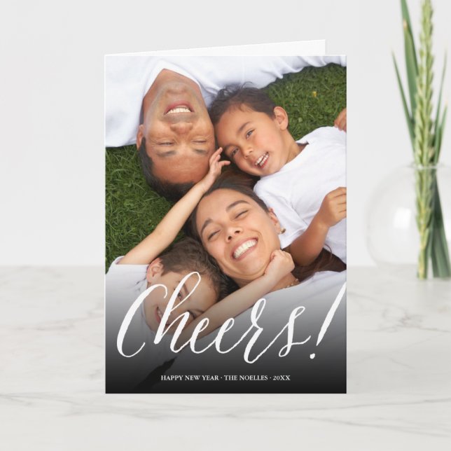 Cheers Simple Script Fun Modern Holiday Photo Card (Front)