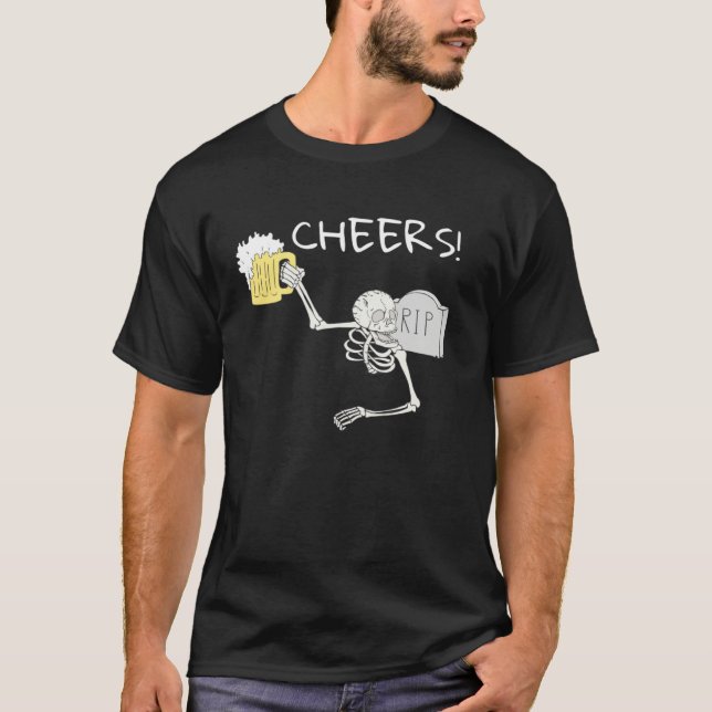 Cheers Skeleton St Patricks Day Octoberfest Beer D T-Shirt (Front)
