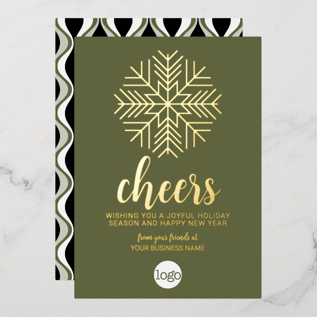Cheers Snowflake Business Greeting - Green Gold (Front/Back)