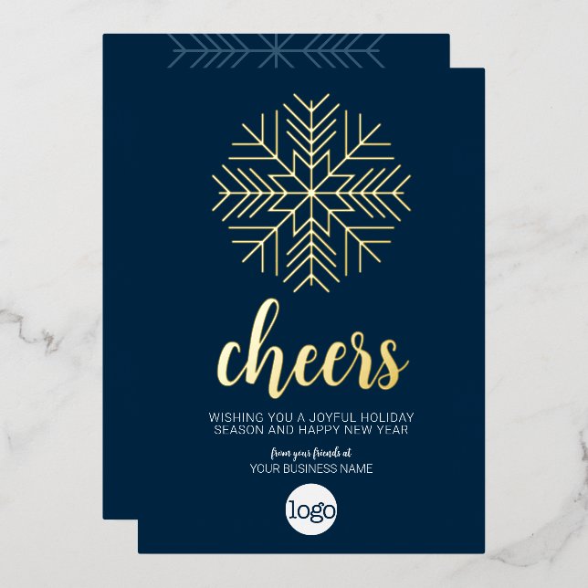 Cheers Snowflake Business Greeting Navy Blue (Front/Back)