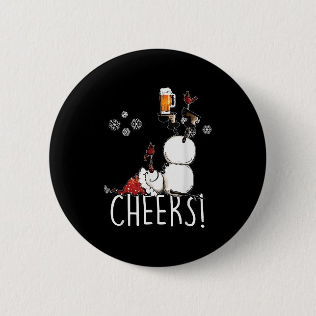 Cheers Snowman Beer And Wine Christmas  6 Cm Round Badge (Front)