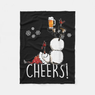 Cheers Snowman Beer And Wine Christmas  Fleece Blanket