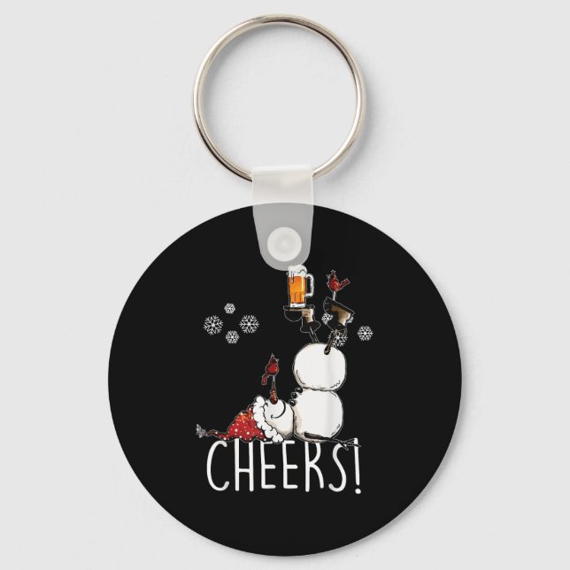 Cheers Snowman Beer And Wine Christmas  Key Ring (Front)