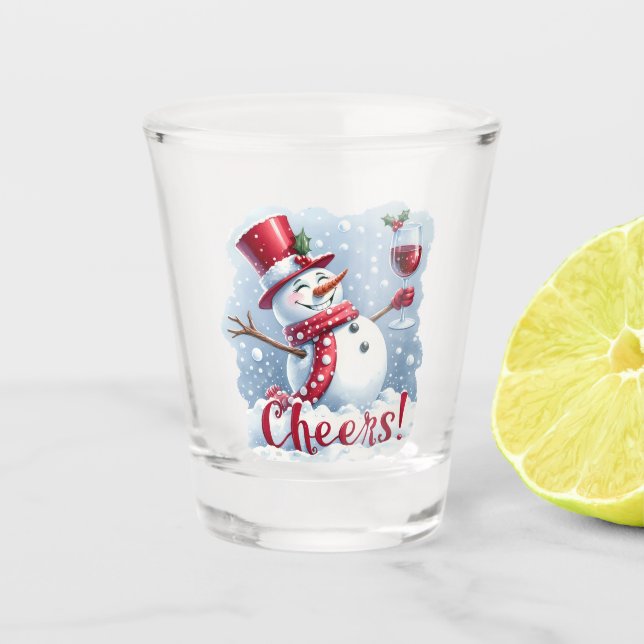 Cheers Snowman Drinking Wine Shot Glass (Front)
