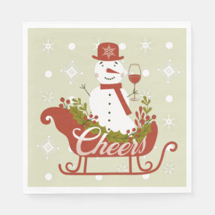 Cheers Snowman with Wine and Sled Christmas Party Napkin