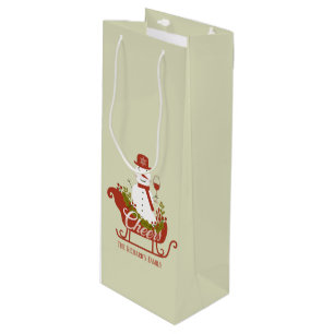 Cheers Snowman with Wine and Sled Christmas Wine Gift Bag