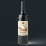 Cheers Snowman with Wine and Sled Christmas   Wine Label<br><div class="desc">Christmas Snowman Holding Wine Labels Stickers</div>