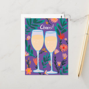 Cheers! Sparkling Wine Champagne Flowers Congrats  Postcard