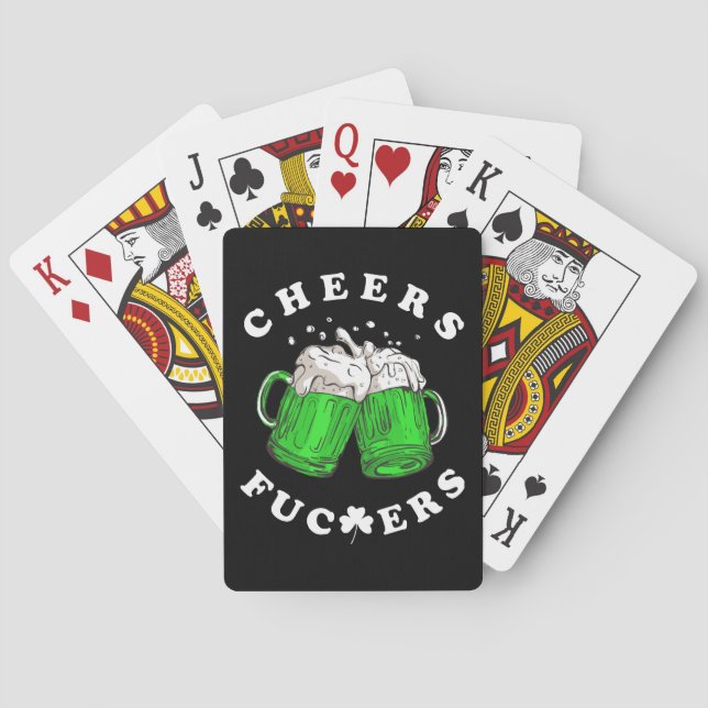 Cheers St Patricks Day Beer Drinking Funny Playing Cards (Back)