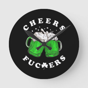 Cheers St Patricks Day Beer Drinking Funny Round Clock