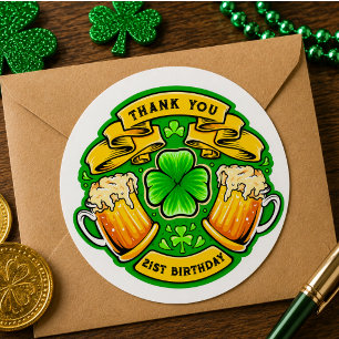 Cheers St. Patrick's Day Shamrock 21st Birthday  Classic Round Sticker
