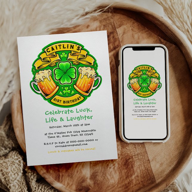 Cheers St Patricks Day Shamrock  21st Birthday  Invitation (Creator Uploaded)