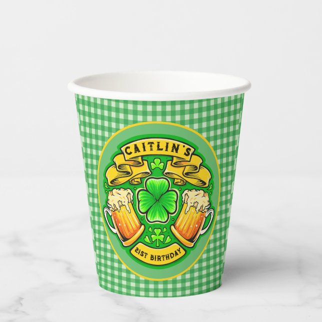 Cheers St Patricks Day Shamrock  21st Birthday  Paper Cups (Front)