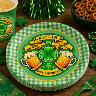Cheers St Patricks Day Shamrock  21st Birthday  Paper Plate