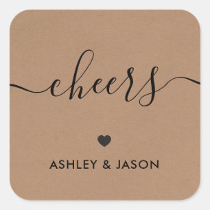 Cheers Stickers, Wedding Wine or Champagne Tags, Square Sticker