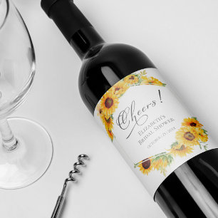 Cheers Sunflower Floral Fall Bridal Shower Wine Label