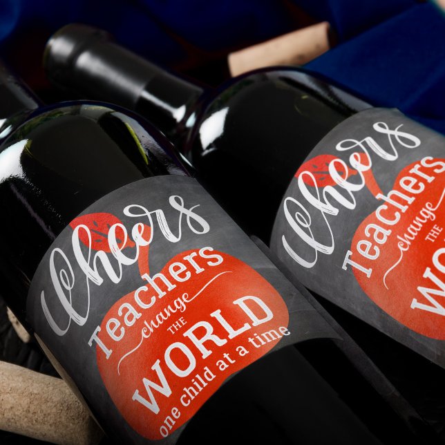 Cheers Teacher Quote Chalkboard with Red Apple Wine Label (Creator Uploaded)