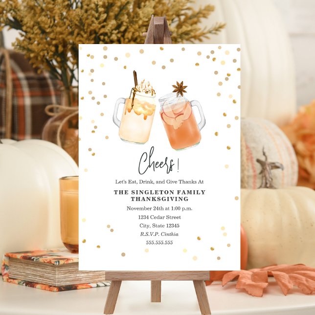 Cheers Thanksgiving Mason Jar Pumpkin Apple Drink Invitation (Creator Uploaded)