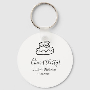 Cheers thirty birthday cake black scribble hand key ring