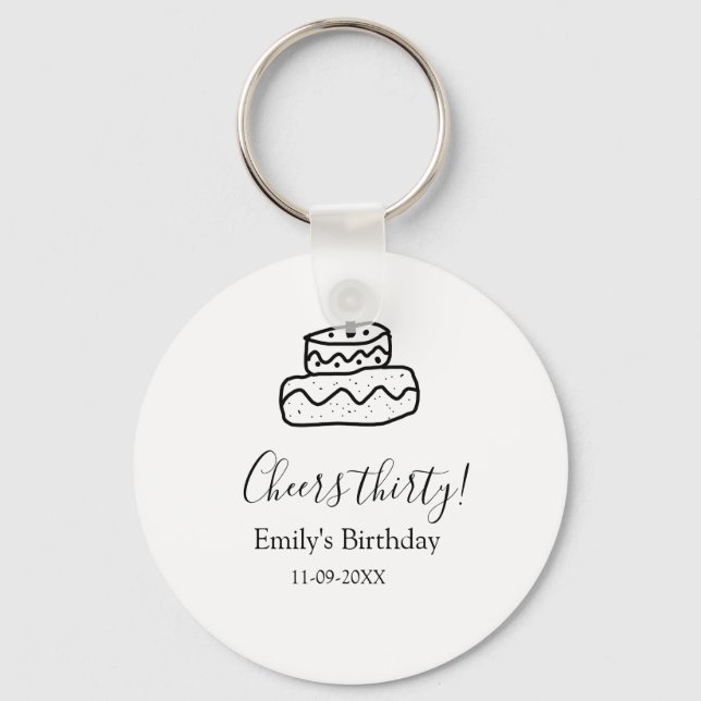 Cheers thirty birthday cake black scribble hand key ring (Front)