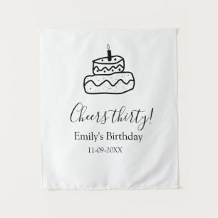 Cheers thirty birthday cake black scribble hand tapestry