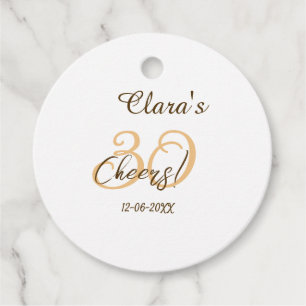 Cheers thirty birthday charcoal brown orange bold favour tags