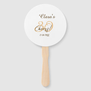 Cheers thirty birthday charcoal brown orange bold  hand fan