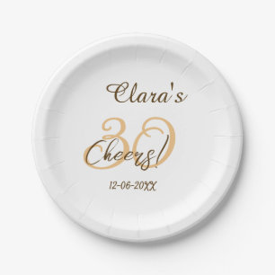 Cheers thirty birthday charcoal brown orange bold  paper plate