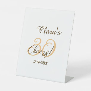 Cheers thirty birthday charcoal brown orange bold pedestal sign
