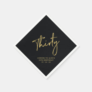 Cheers Thirty Modern Black 30th Birthday Party Napkin