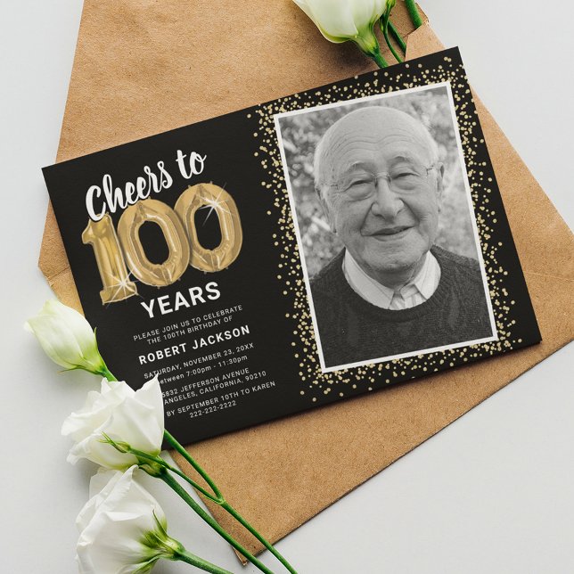 Cheers to 100 Years 100th Birthday Photo Invitation (Creator Uploaded)