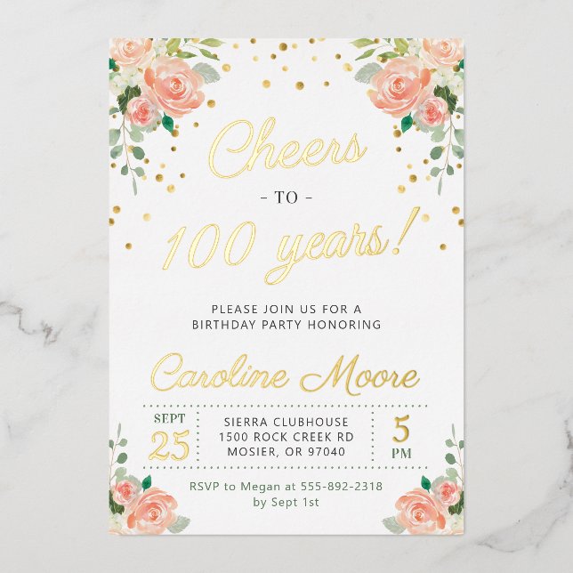 Cheers to 100 Years Ladies 100th Birthday Party Fo (Front)