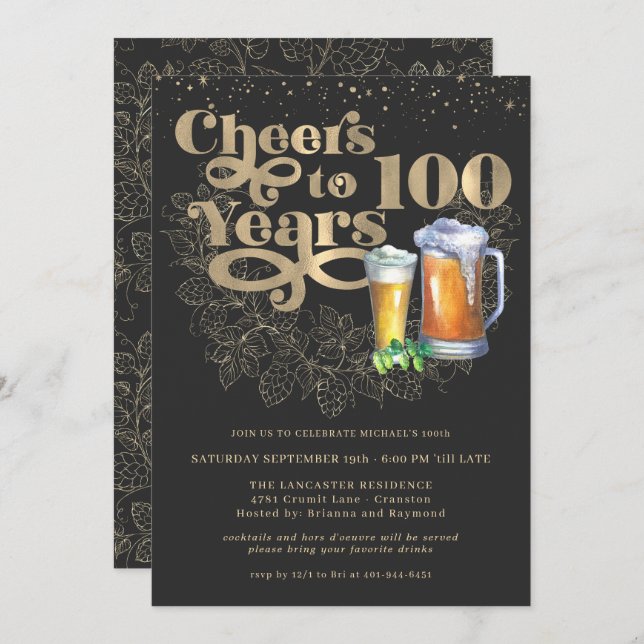 Cheers to 100 Years | Milestone Birthday Party Invitation (Front/Back)
