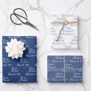 Cheers to 100 Years Navy Blue 100th Birthday Wrapping Paper Sheet