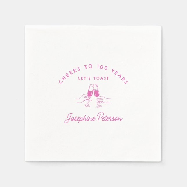 Cheers to 100 Years Pink 100th Birthday Custom Napkin (Front)