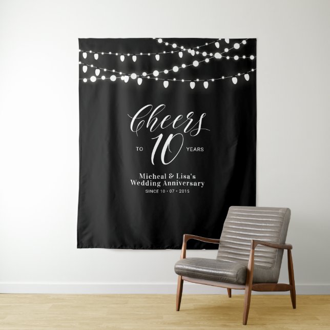 Cheers to 10 years Black & White 10th Anniversary Tapestry (In Situ)
