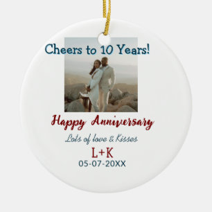 Cheers to 10 Years happy anniversary add photo dat Ceramic Tree Decoration